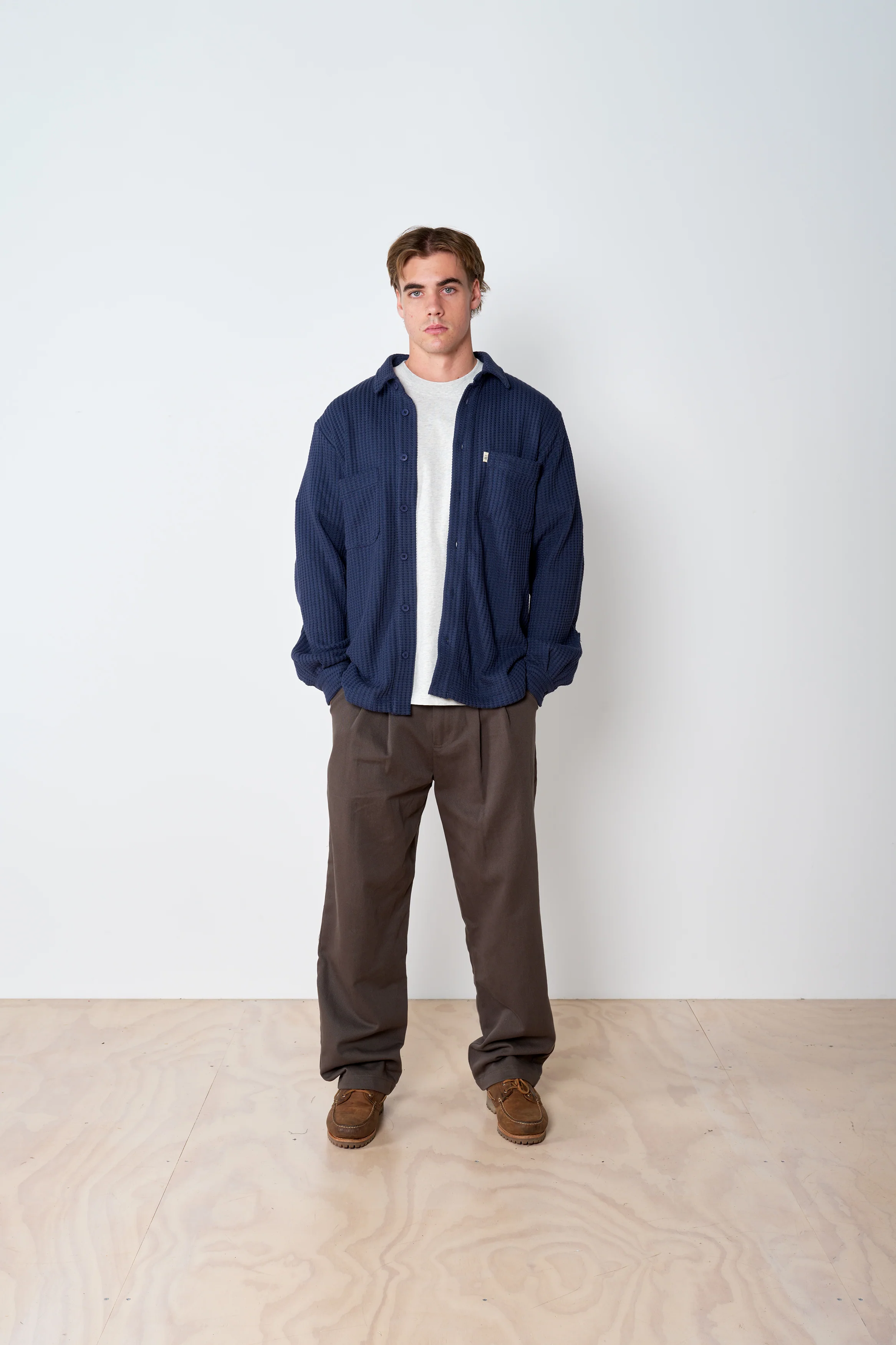 Waffle Button Up - Navy - Image 3