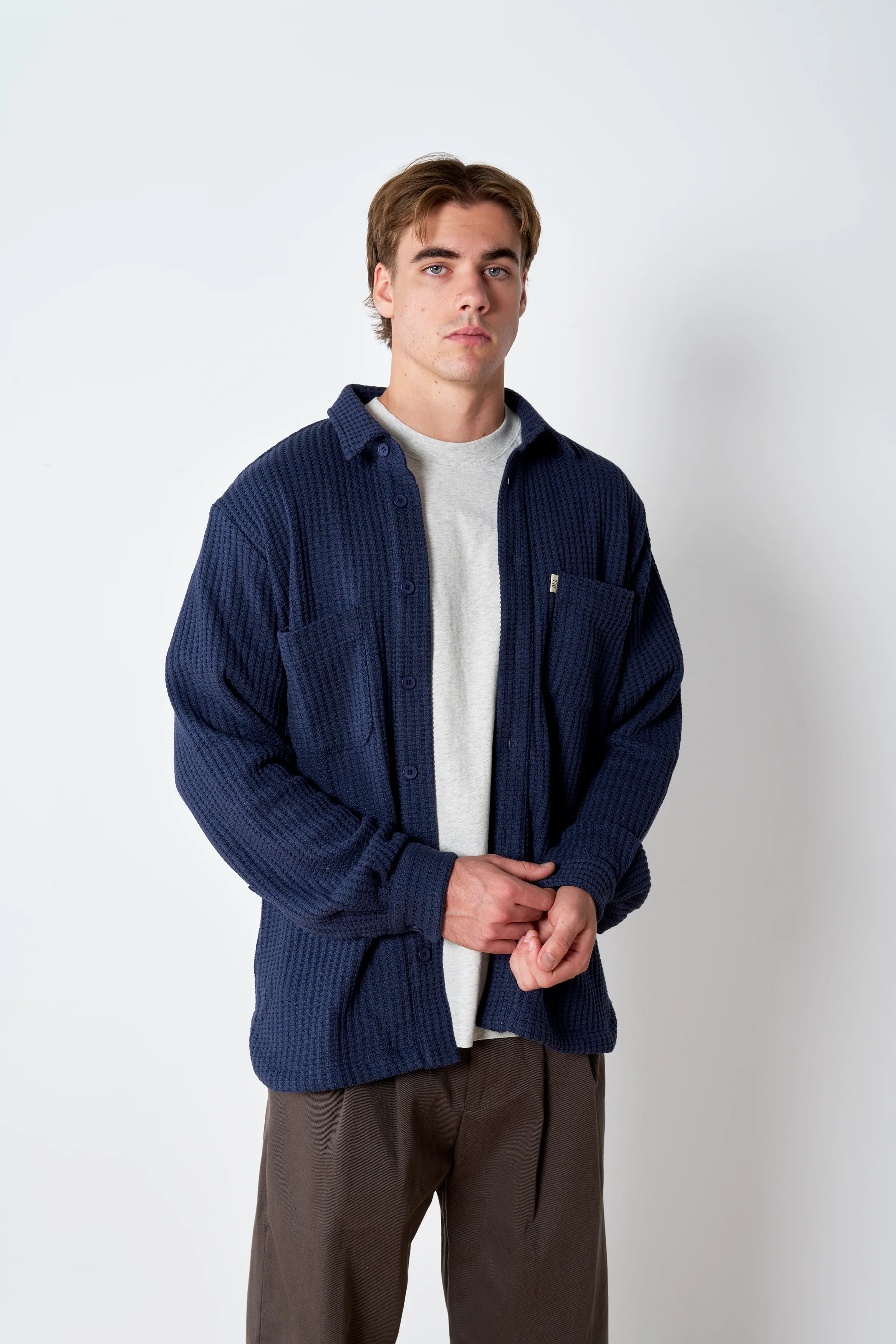 Waffle Button Up - Navy - Image 4