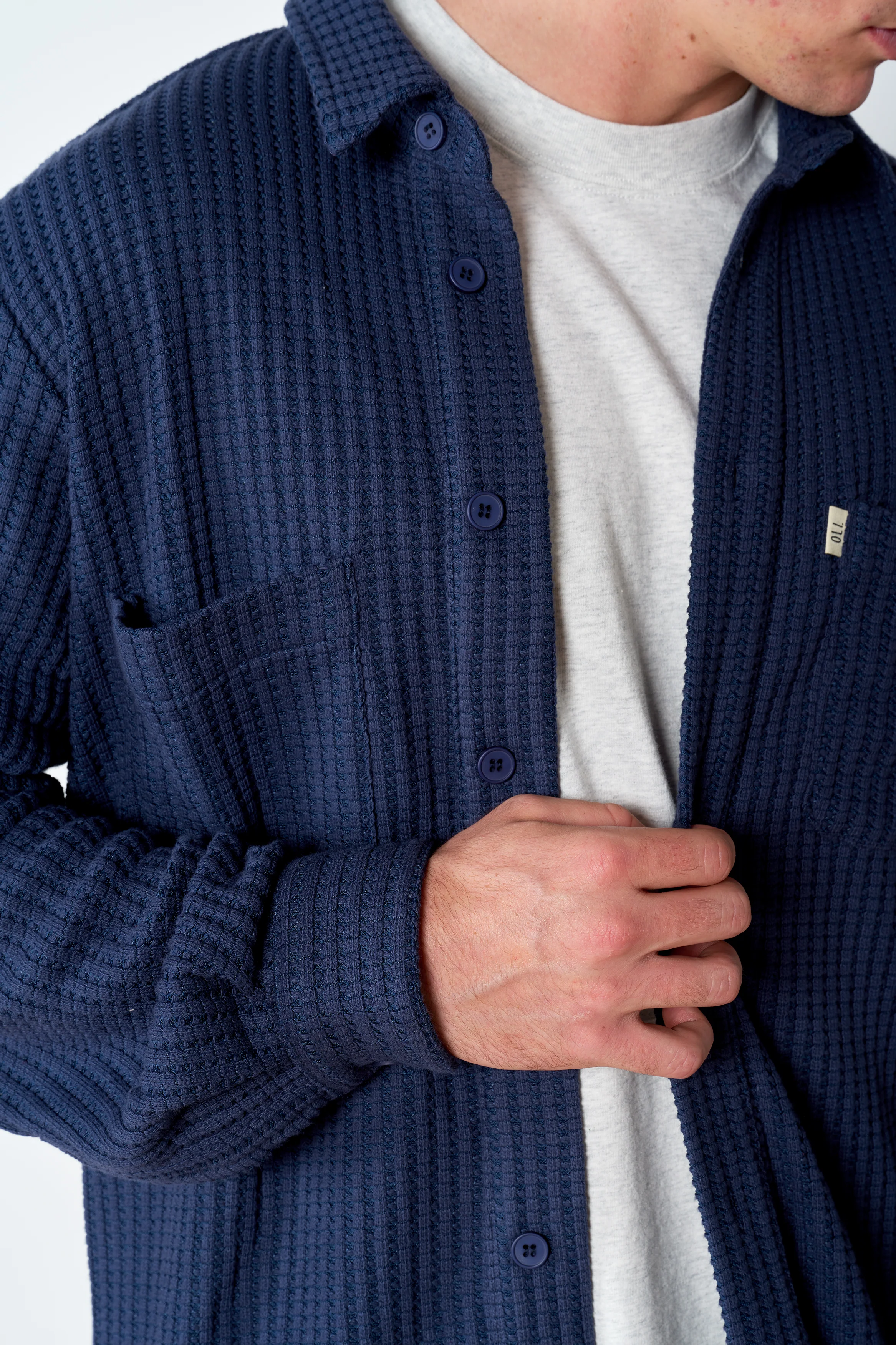 Waffle Button Up - Navy - Image 5
