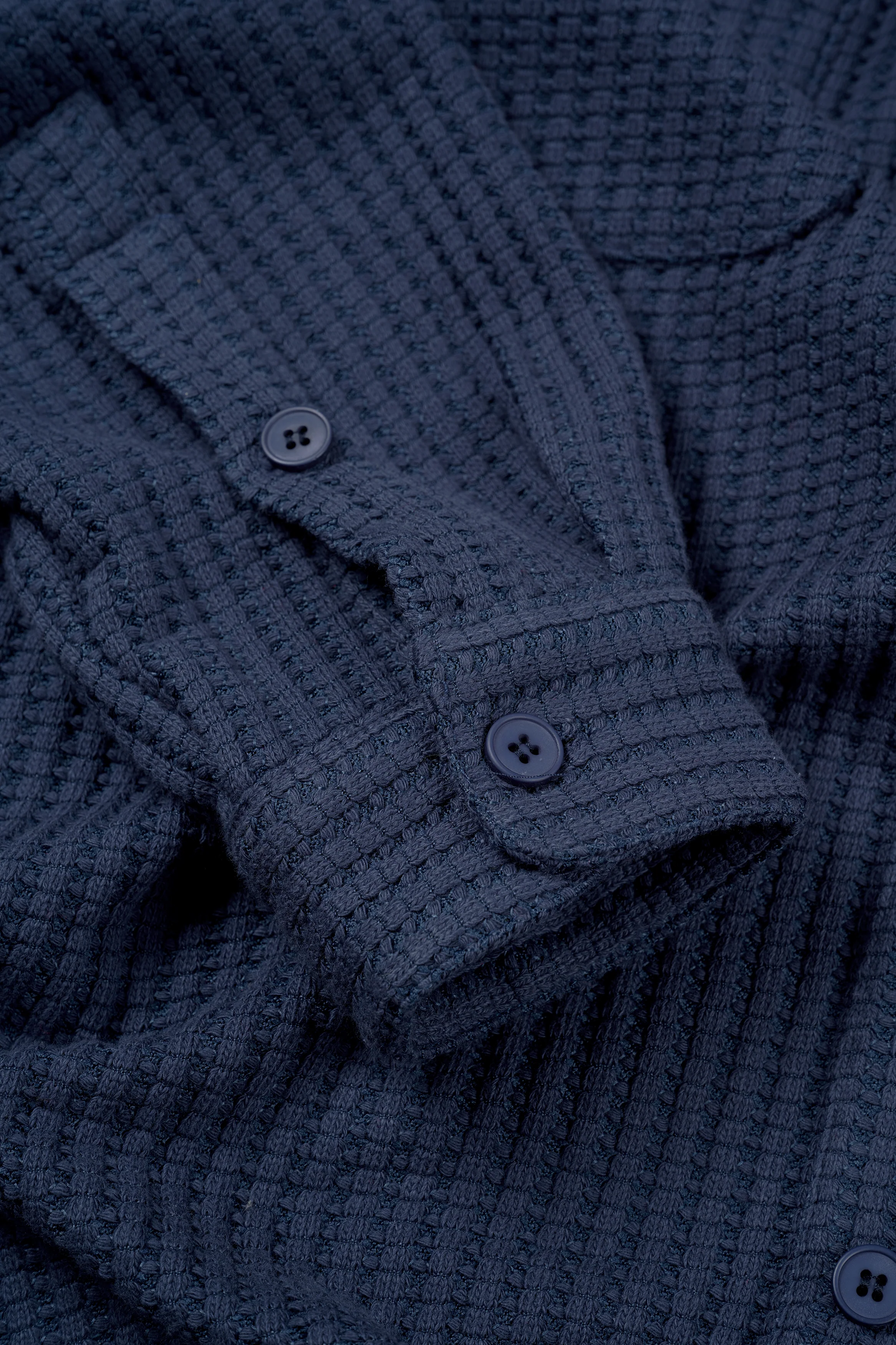 Waffle Button Up - Navy - Image 9