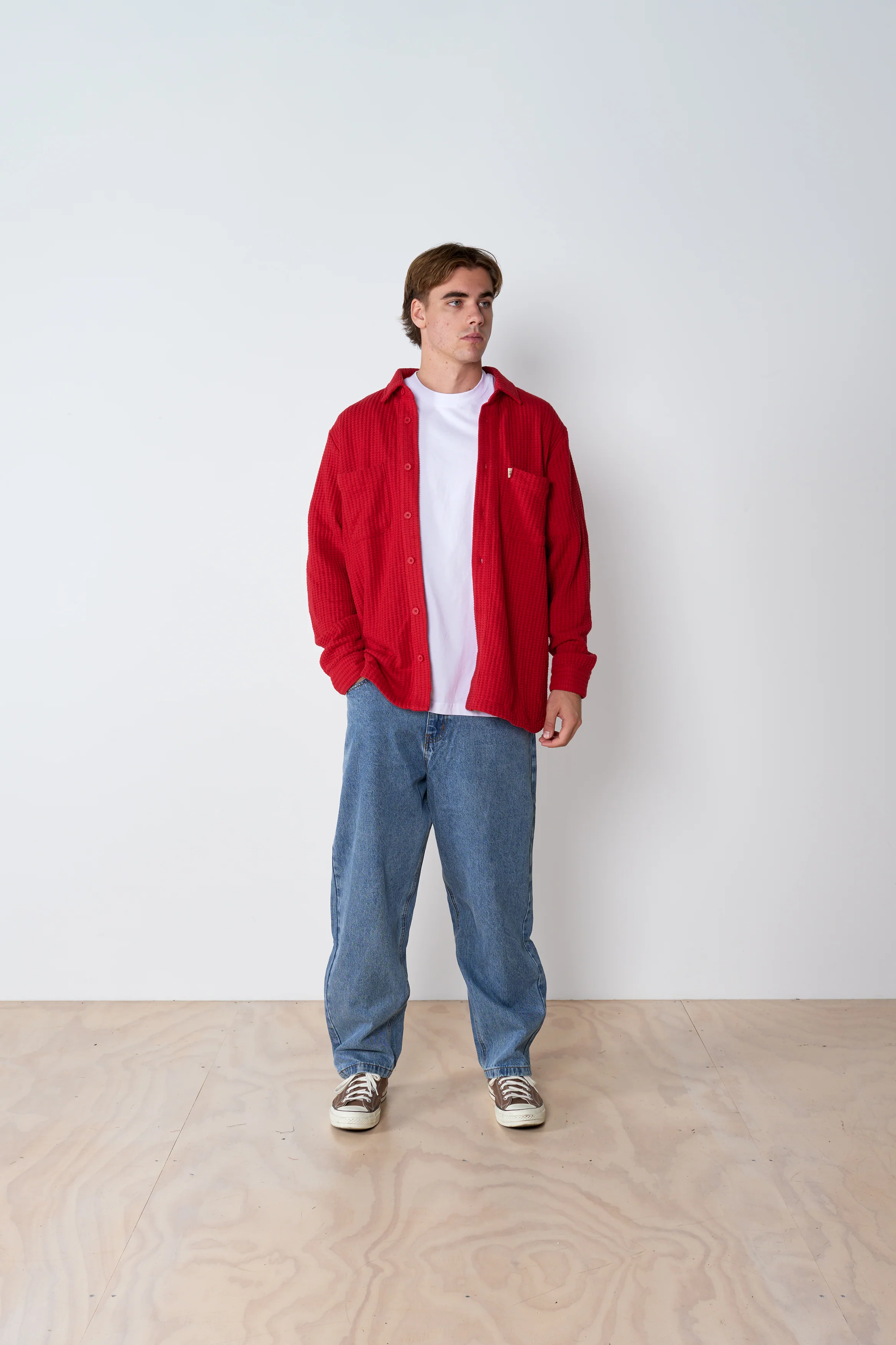 Waffle Button Up - Red - Image 3