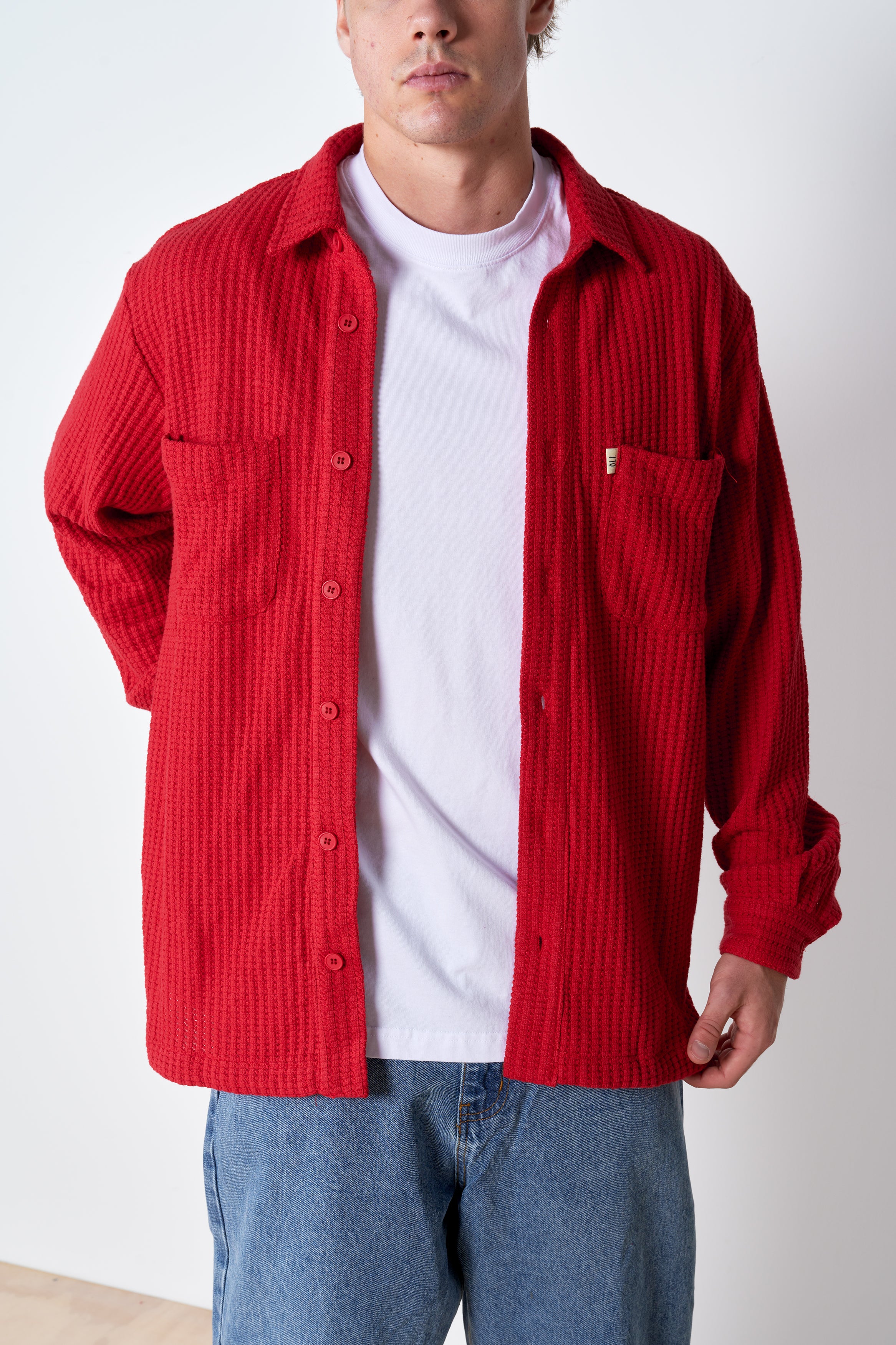 Waffle Button Up - Red - Image 5